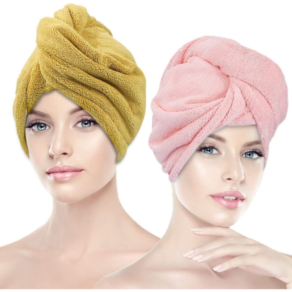 Set of 2 Microfiber Hair Towel Wrap Super Absorbent Twist Turban Dry Hair Caps